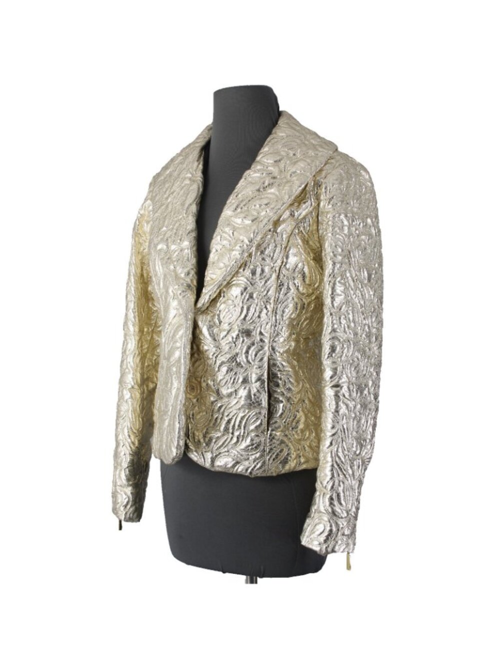 Michael Kors Blazer Jacket Sz 8 Gold Crinkle Quilted Pockets Poly Jacket - Picture 4 of 11